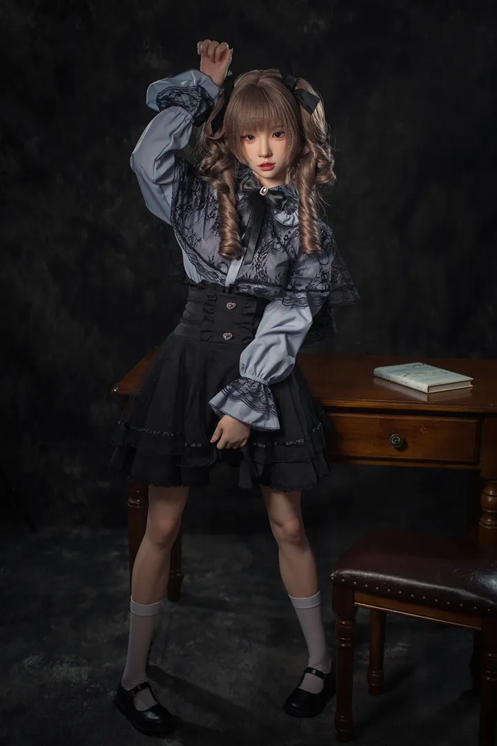 148cm (4ft10) B-Cup Gaya Gothic Lolita Silikon Anak Patung Seks Xiaorou, ROS Kepala #103B